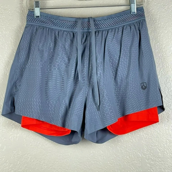 LEEVY Shorts Men's Sz XL 2 in 1 Pull on Mid Rise Zip Pocket Athletic Gray Orange - Picture 1 of 8